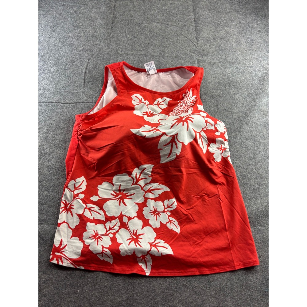Lands' End Womens 18 Red White Tropical Floral Tankini‎ Swim Top Resort Modest